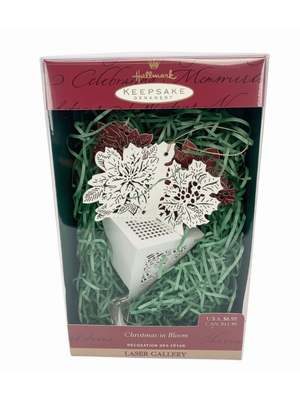 Vintage Hallmark Ornament Laser Cut Paper in Floral Design Lights Up 1999 NEW